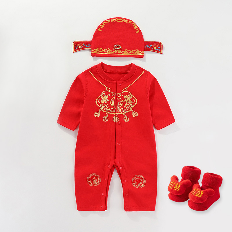 Picture of Baby one-piece romper autumn clothes baby boy 100 days clothes spring and summer newborn one month old one year old dress national style