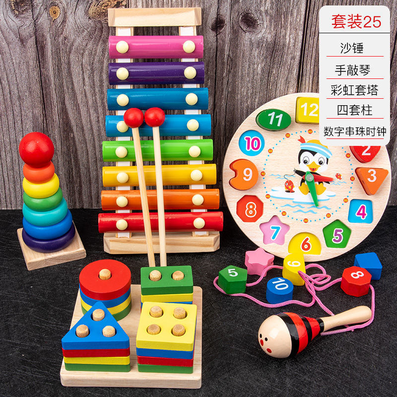 Picture of Percussion Musical Instruments Infants 0-1-2 Years Old Music Enlightenment Wooden Eight-tone Accordion Educational Music Toys
