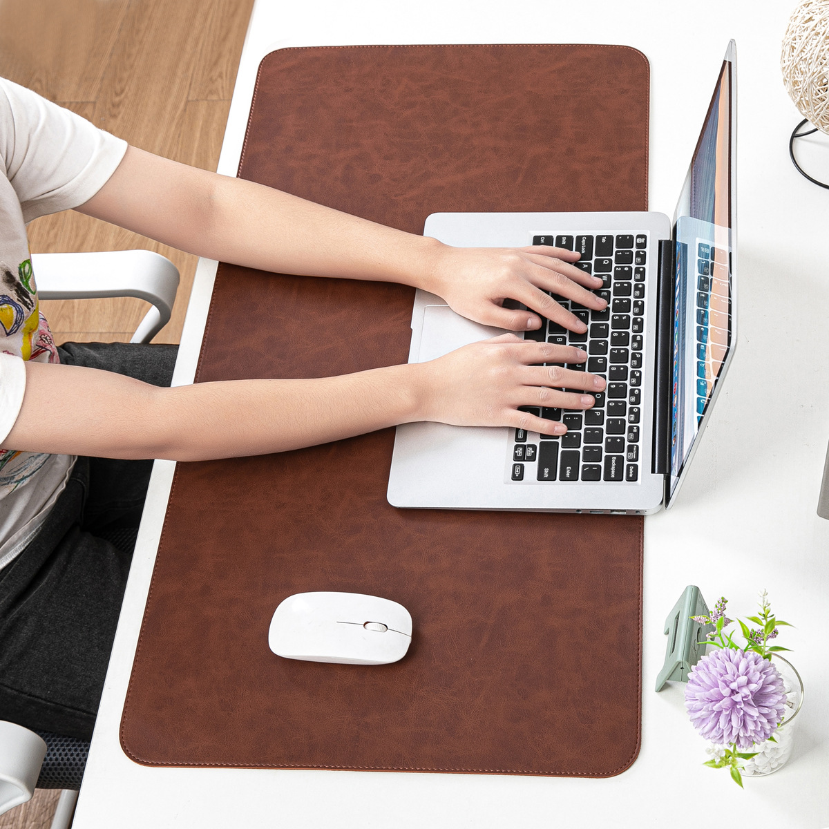 Picture of Skin-feeling Crazy Horse Leather Table Mat Leather Pattern Mouse Pad Custom Oversized Office Computer Mat Leather Learning Desk Mat