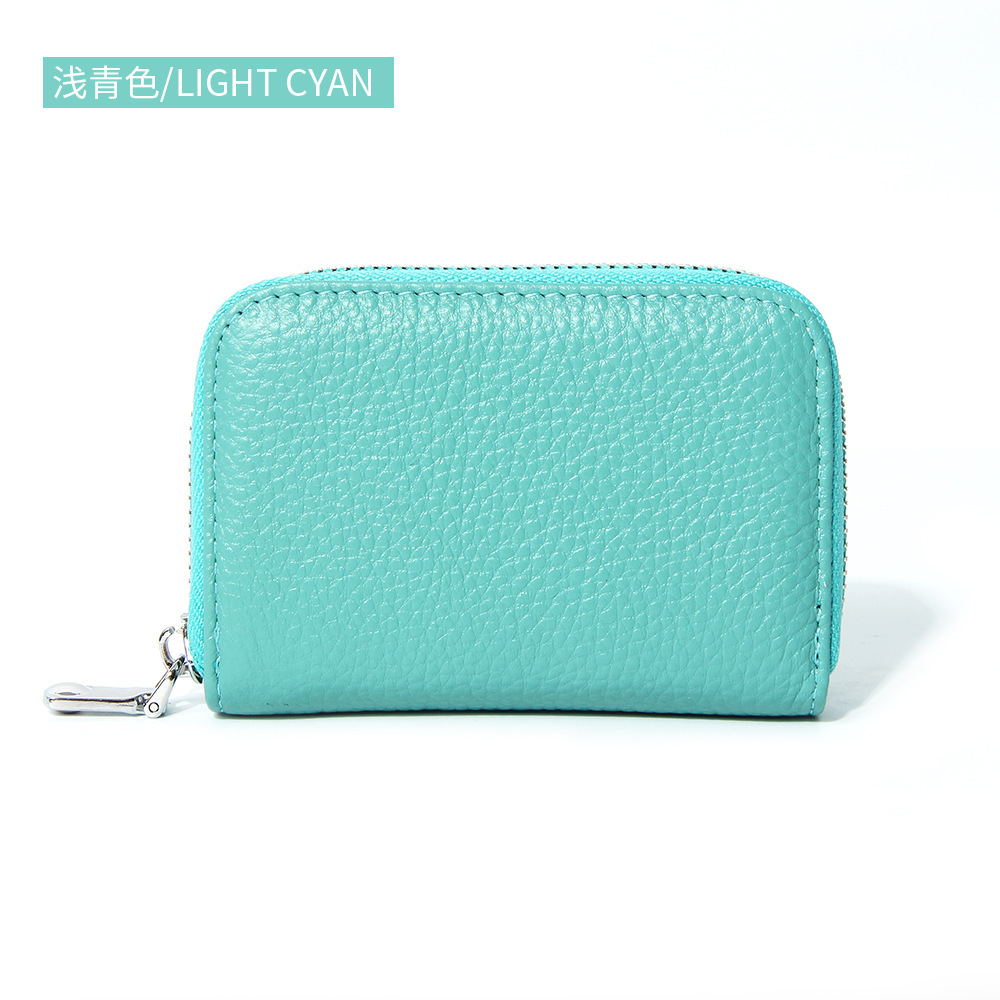 Picture of Amazon organ first layer cowhide ID card holder RFID anti-theft brush multi-card position large capacity zipper leather card holder