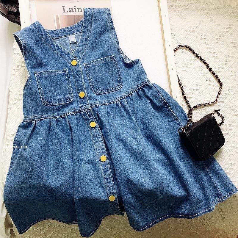 Picture of Girls' Denim Skirt Vose Skirt 2024 Autumn Baby Girl Sleeveless Skirt Children's dress Hair YZY-5573