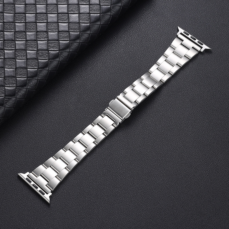 Picture of Suitable for Apple Watch Solid Stainless Steel Metal Small Waist Three-Bead Elastic Detachable Strap