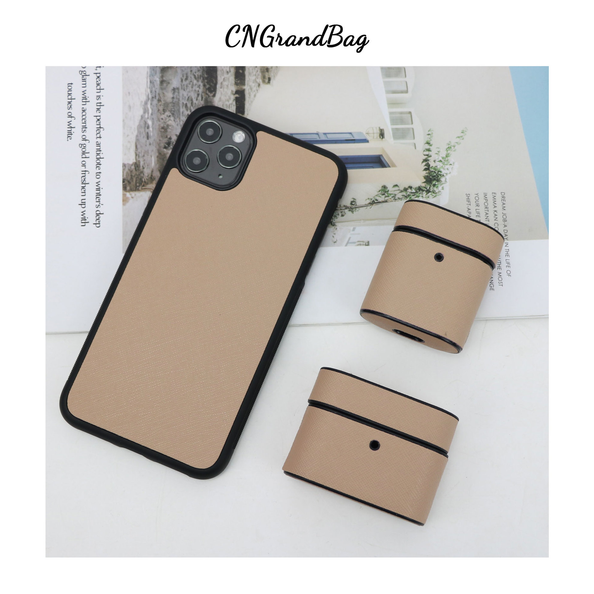 Picture of Genuine Leather drop-resistant Airpods Bluetooth headset protective cover + phone case for Iphone11-15Samsung