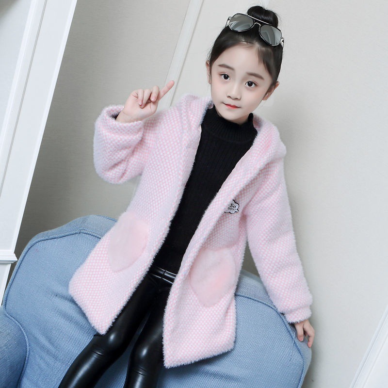 Picture of Autumn and Winter western style coat girls' Korean style medium and large children 7-8 years old 6 thick woolen snow mink velvet hooded coat