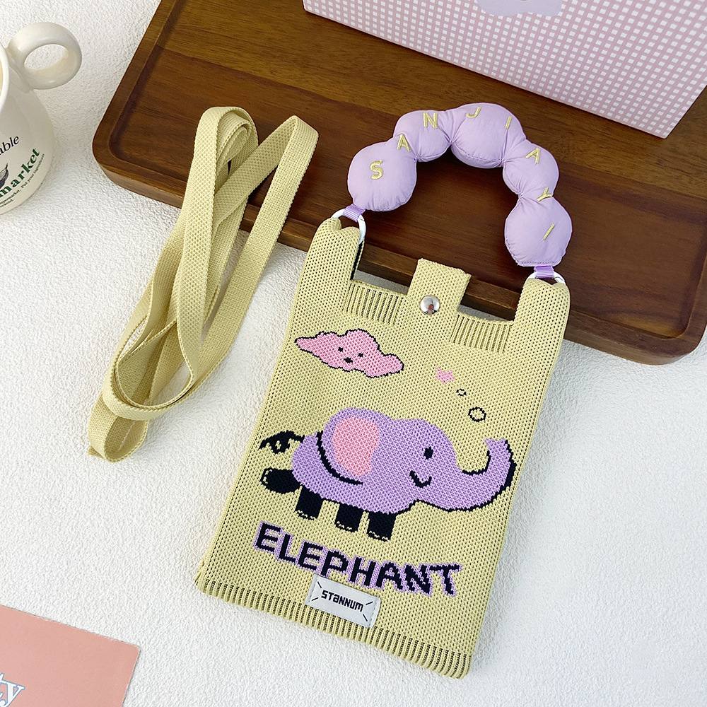 Picture of Cartoon Knitted Mobile Phone Bag Korean Style All-match Crossbody Bag Small Portable Student Coin Purse Single Shoulder Hand Bag