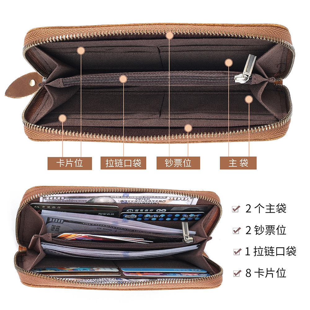 Picture of Cross-Border Retro Crazy Horse Leather Wallet Men's Rfid Business Long High-End Clutch Bag Genuine Leather Wallet Men's Wallet