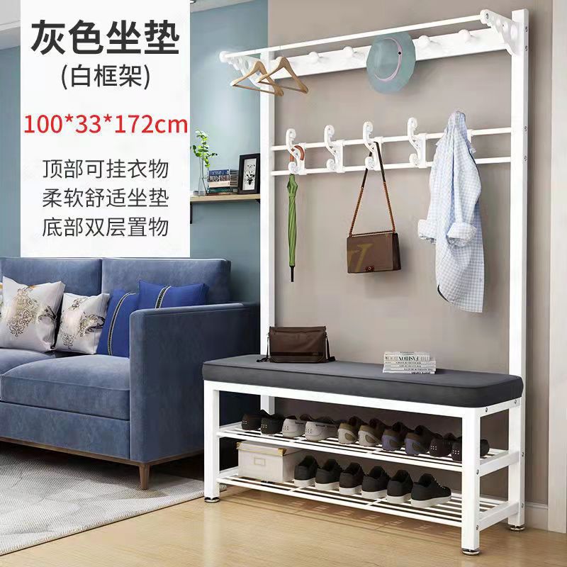 Picture of Shoe Changing Stool Coat Rack Floor Integrated Living Room Bedroom Hanger Door Soft Bag Sitting Simple Shoe Cabinet Rack