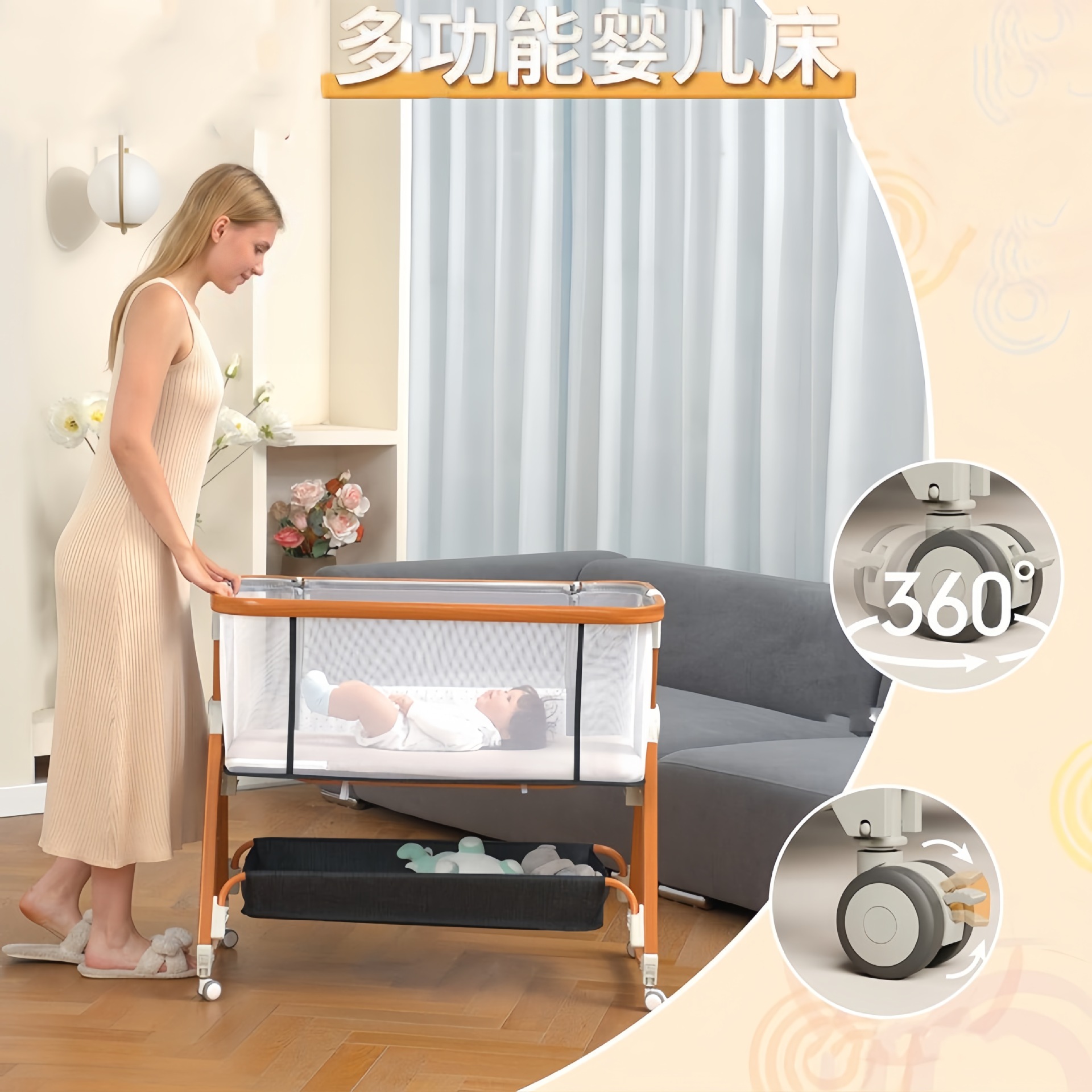 Crib Removable Cradle Bed Portable Foldableable Multifunctional Bb Bed Newborn Baby Bed Spliced ​​Large Bed