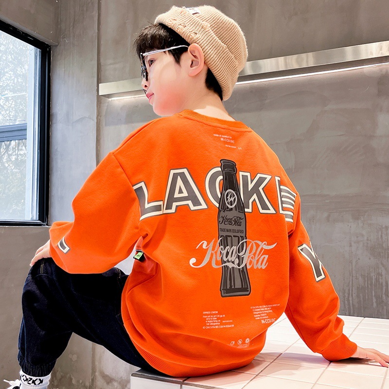 Picture of 2025 New Boys' Long Sleeve T-Shirt Spring Clothes Big Children's Stylish Sweater Spring and Autumn Top Fashionable Handsome Base Shirt