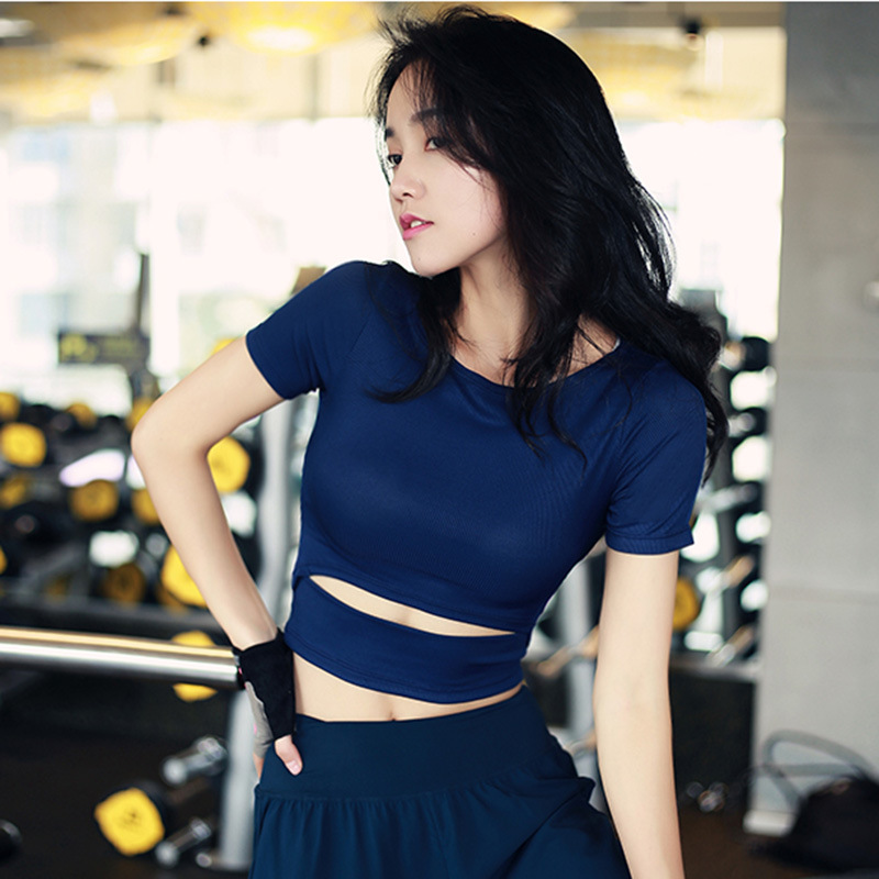 Picture of Fitness Clothing Women's Trendy Tight Navel-exposed Short Sexy Slim Sports Top Quick-drying Short-sleeved T-shirt for Running