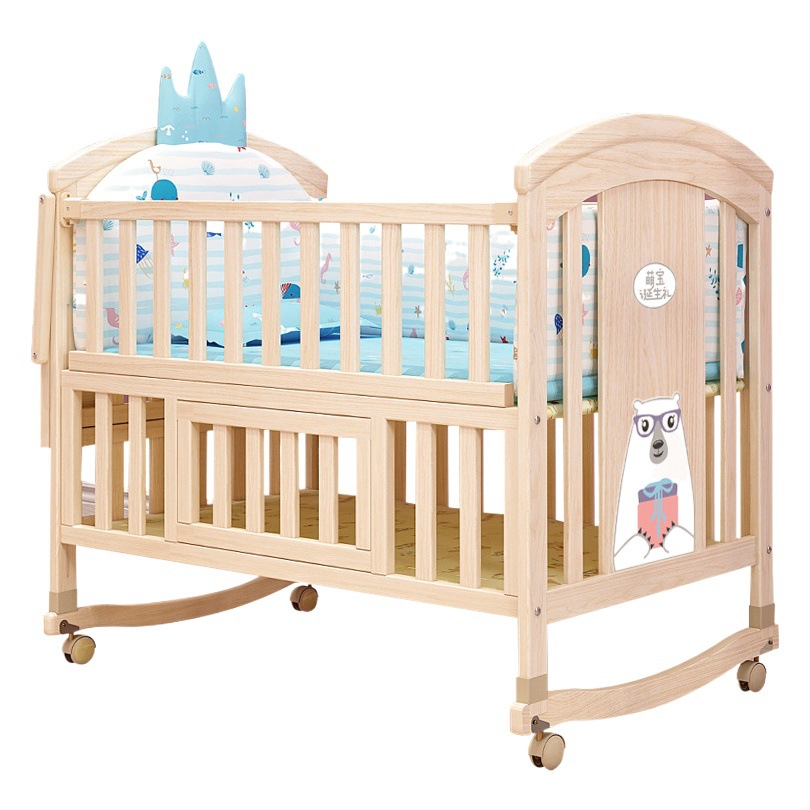 Simple charm baby bed multi-functional bb baby bed solid wood lacquer-free cradle bed newborn baby bed children's splicing big bed