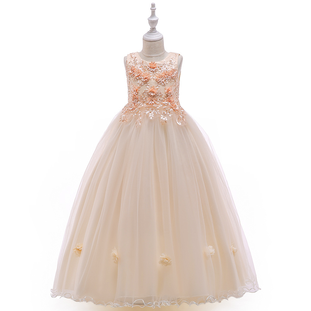 Picture of Cross-border New Children's Long Dress Flower Beaded Long Dress Girls' Catwalk Performance Puffy Princess Dress