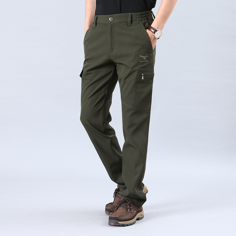 Picture of 105-3 outdoor assault pants men's velvet padded elastic soft shell pants windproof waterproof fleece ski pants mountaineering pants
