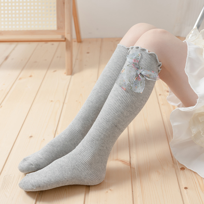 Picture of Girls' mid-calf socks Korean style children's calf socks little girl bow lace socks Western style baby long socks