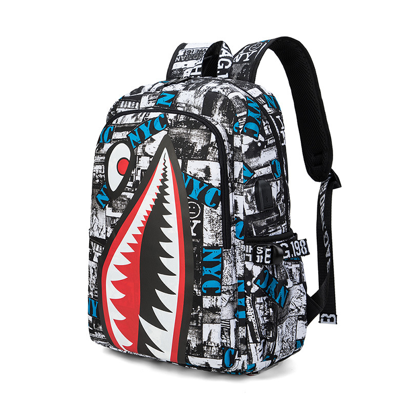 Picture of Cross-border Oxford Shark Schoolbag Primary School Grade 4, 5 and 6 Large Capacity Backpack Personalized Simple Backpack for Men