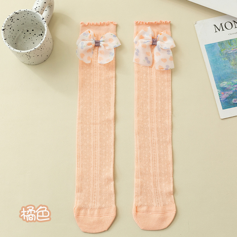 Picture of Girls' mid-calf socks summer thin Korean style bow Princess baby stockings mesh little girl calf socks