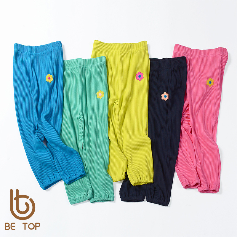 Spot betop Summer Sports small and medium-sized girls pants solid color cotton trousers waist leggings children's clothing pants tide