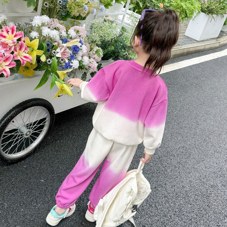 Picture of Girls Casual Gradient Suit Baby Girl Cartoon Sweatshirt Spring Autumn Winter Clothing Little Girl Fashionable Two-Piece Set Trendy Ready Stock
