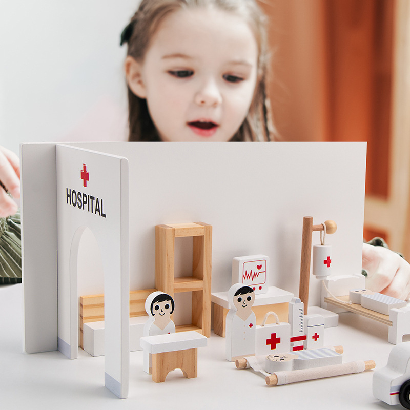 Picture of Children's wooden simulation play house toy suit hospital role playing doctor kindergarten early education parent-child interaction