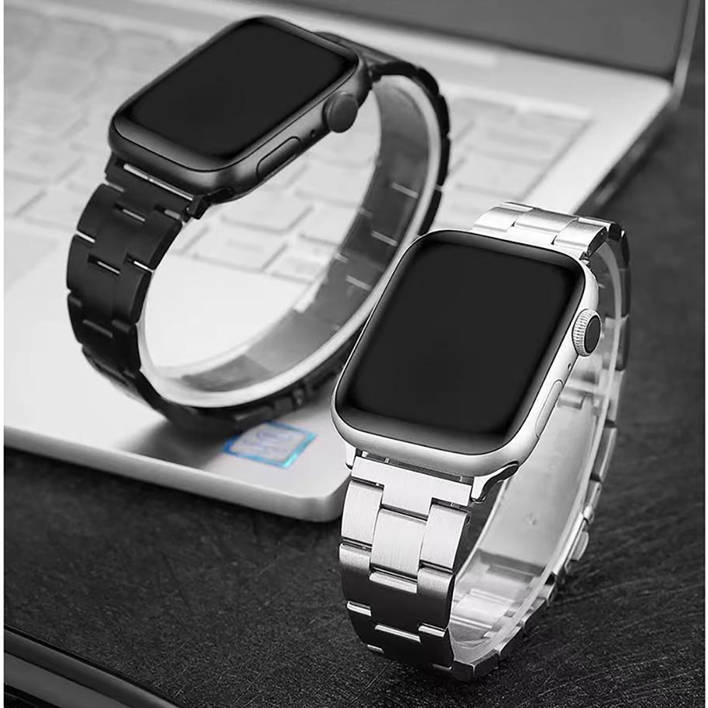 Suitable for Apple Watch Solid Stainless Steel Metal Small Waist Three-Bead Elastic Detachable Strap