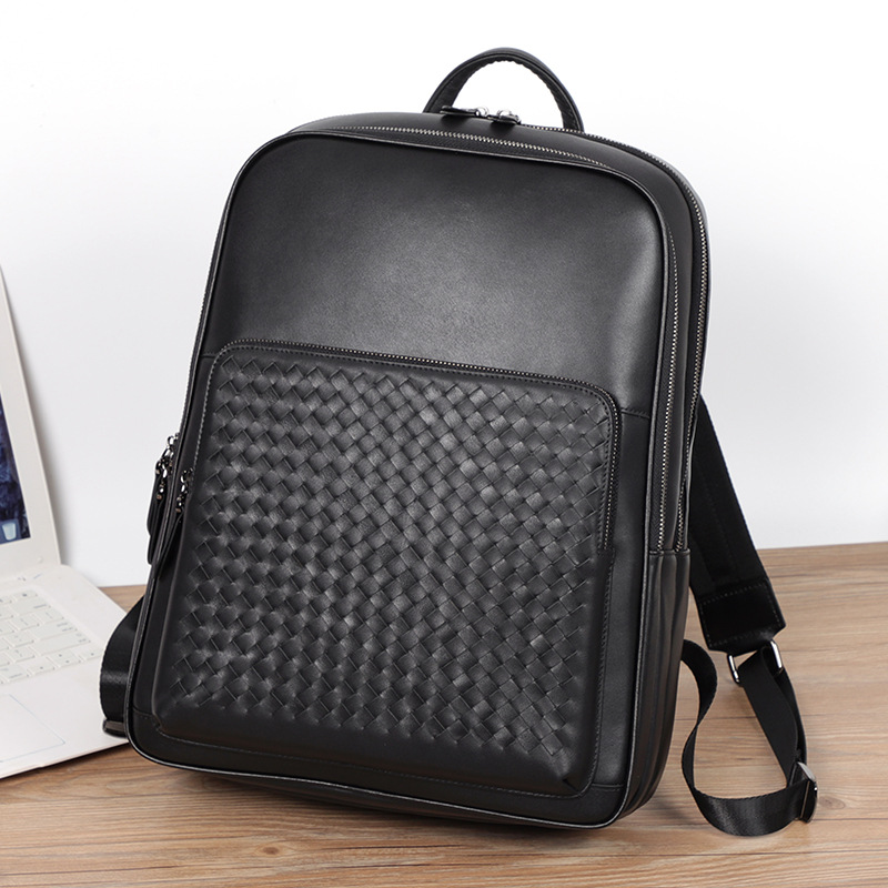 Picture of Genuine Leather Handmade Woven Backpack Men's Backpack Business Large Capacity Travel Backpack 15.6 Inch Computer Backpack