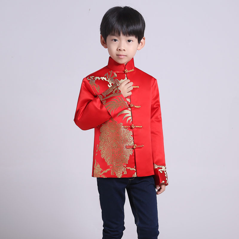 Picture of Children's Tang Suit Boy's Chinese Style Dress Boy's Festival Chinese Style Performance Dress Flower Girl's Small Host Traditional Top