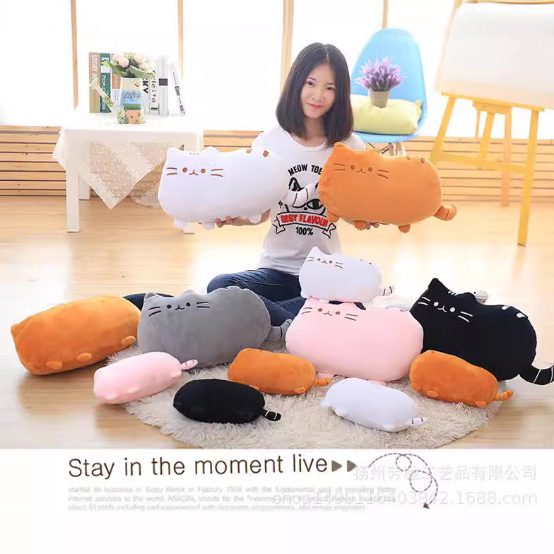 Hot selling cartoon biscuits Cat plush toy pillow company LOGO