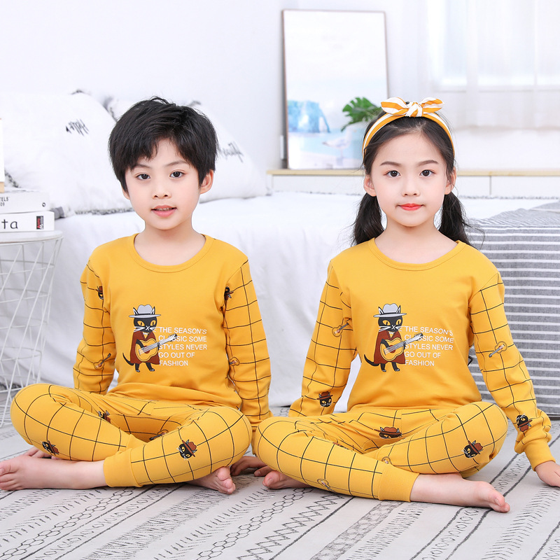 Picture of Children's Autumn Clothes and Long Trousers Set Round Neck Baby Bottoming Sweater Boys and Girls Pajamas Autumn Baby Intimates Pure Cotton
