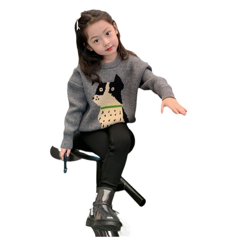Girls' Sweater 2024 Autumn New Cartoon Casual Mid-length Knitted Pullover Children's Daily All-match Top
