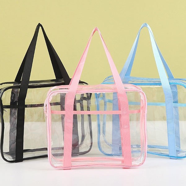 Pvc Transparent Handbag Large Capacity Satchel Women's Travel Waterproof Thickeneded Storage Bag Wholesale Can Be Printed with Logo