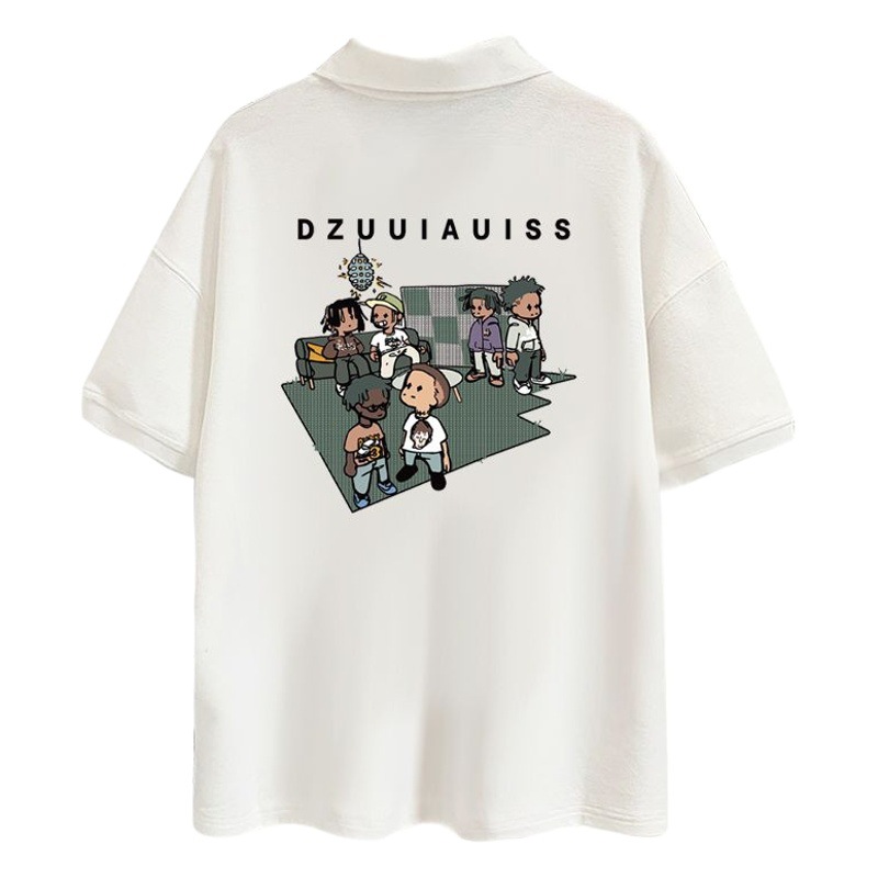 Boys' short-sleeved T-shirt 2023 Summer Children's western style lapel fashion loose cartoon printed polo shirt top fashion