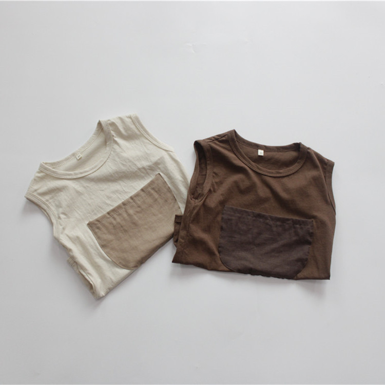 Children's Vest Summer Type a Cotton Korean Style Color-Blocked Flap Pocket Pants Loose, Soft, Comfortable and Versatile Girls' Vest Base