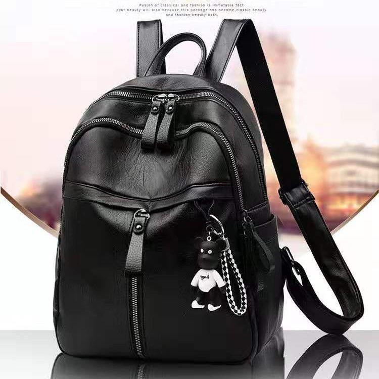 PU Backpack Women's 2021 Autumn and Winter New Korean Style Large Capacity Student Schoolbag Trendy Solid Color Women's Soft Leather Backpack