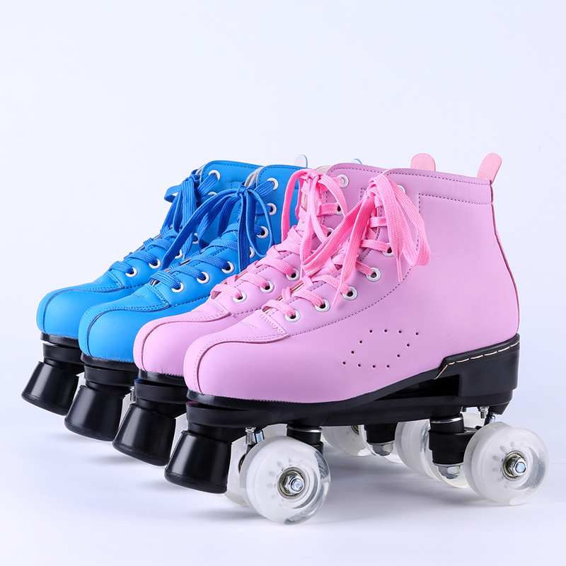 Factory wholesale four-wheel roller skates average size two-wheel pulley purple powder blue skates pattern flash wheel skates