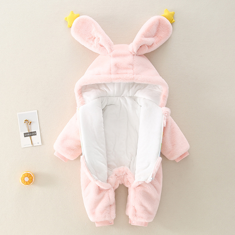 Picture of Newborn Baby's Jumpsuit Winter Fleece-lined Thickened Out-of-home Warm Winter Clothes Newborn Baby Girl Princess Climbing Winter Clothes