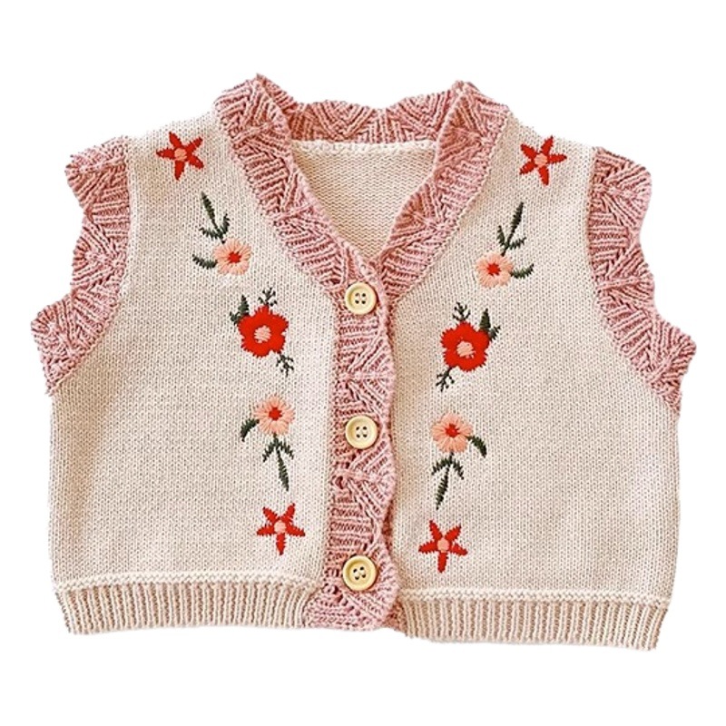 Baby vest sweater floral embroidered cute girl's clothes waistcoat cardigan baby sweater vest Western style coat