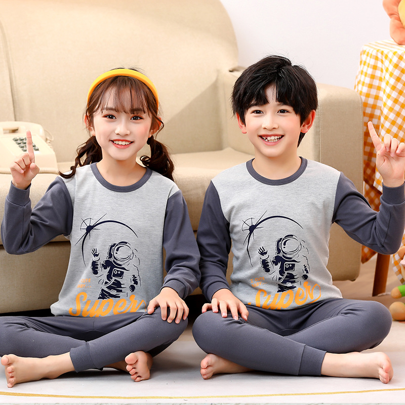 Picture of New Children's Cotton Home Clothes for Boys and Girls Autumn Clothes Large, Medium and Large Children's Middle Collar Thermal Underwear Suit Autumn Clothes Long Johns