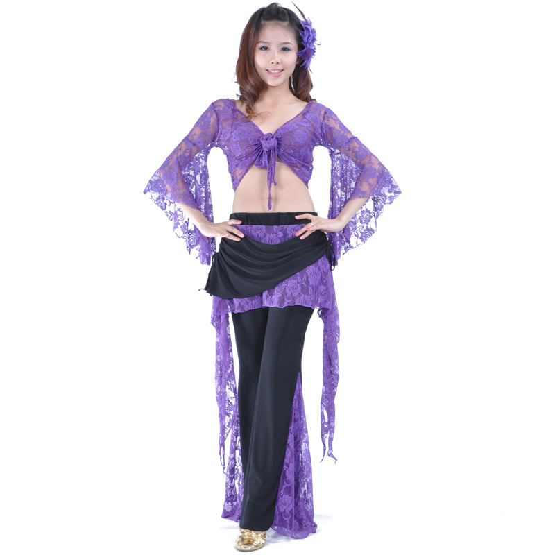 Picture of 08# Lace Pants Lace Top Belly Dance Clothing Trumpet Sleeve Matching Waist Skirt Split Pants Chaozhou Tripartite