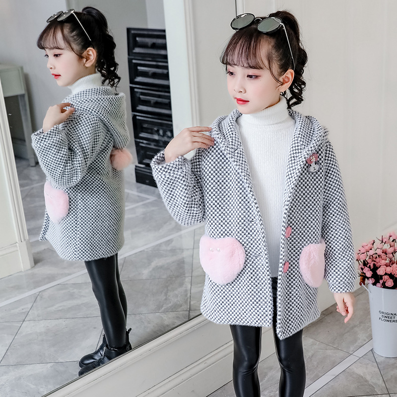 Picture of Girls mink woolen coat 2025 spring and autumn woolen coat children's woolen coat children's clothing a generation of hair