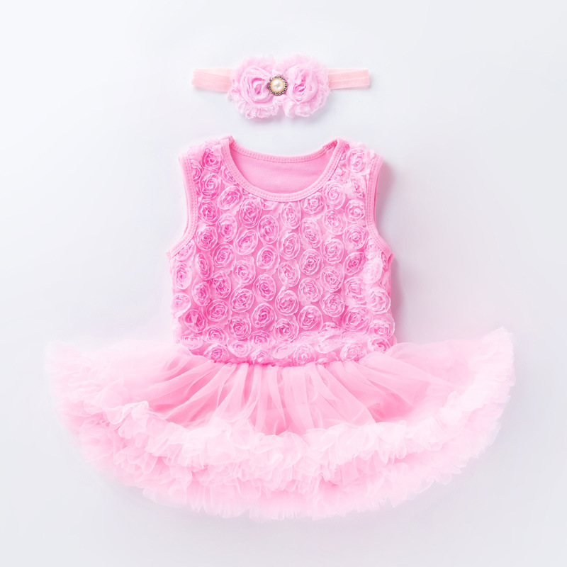 Picture of Amazon Hot Selling Baby Rose Sleeveless Princess Dress Baby Girl Solid Color Full Moon One Year Old Holiday Dress