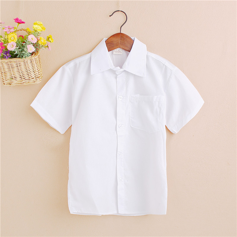 Factory direct selling children's clothing boys white shirt children's summer short sleeve pure white shirt school activity performance clothing tide