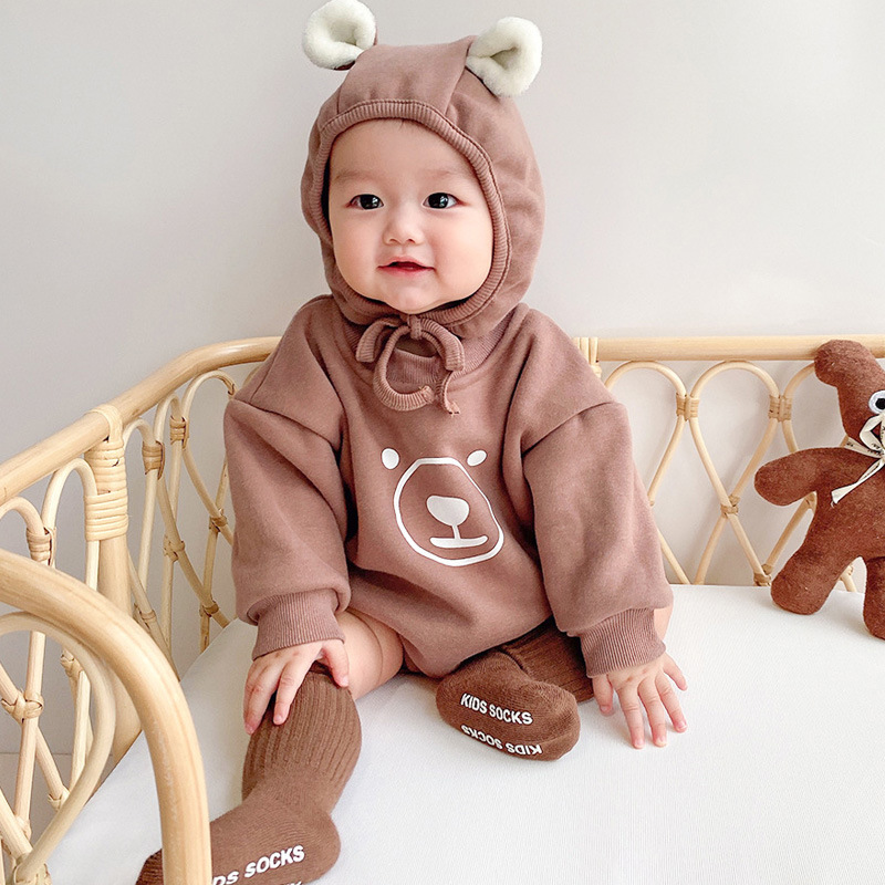 Picture of Baby's Jumpsuit Thickened Autumn and Winter Clothes Fleece Bear Climbing Suit Fleece Wrap Fart Clothes Harper Trendy for Boys and Girls