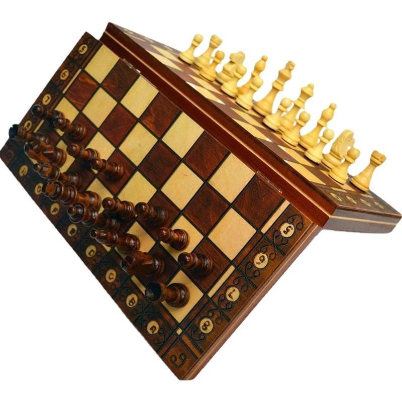Factory direct wooden magnetic chess 3 in 1 set portable foldable educational competitive board game toys
