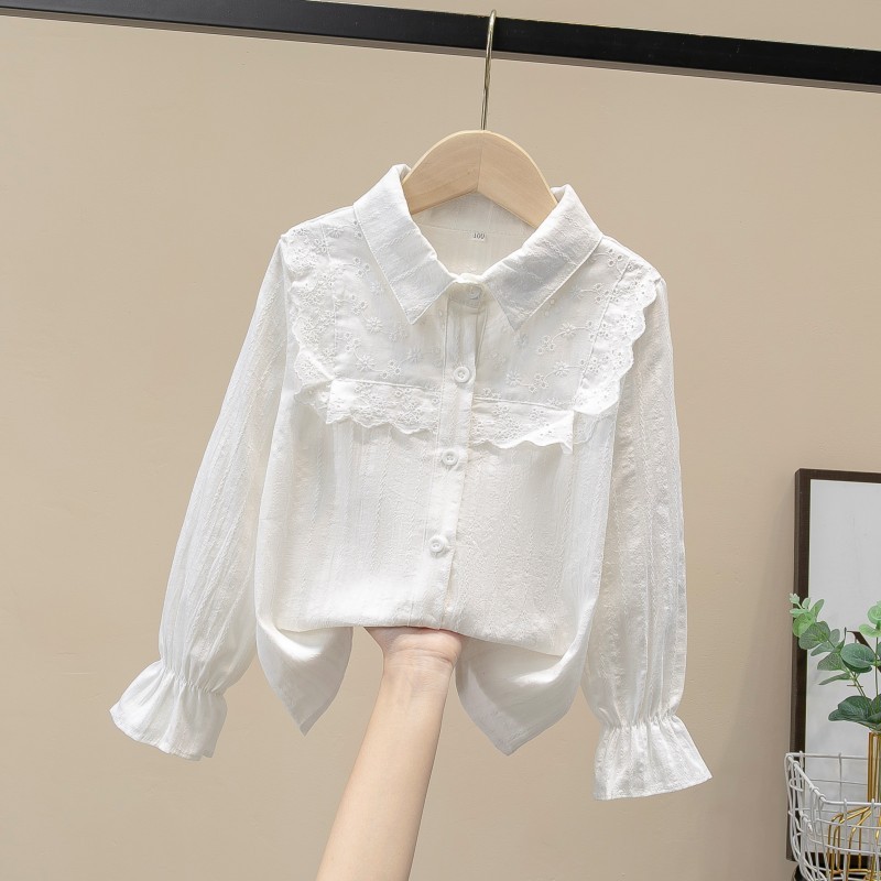 Picture of Shirt lace white girl's bottoming shirt top middle and small children's clothing student long sleeve middle and big children's inner wear overseas