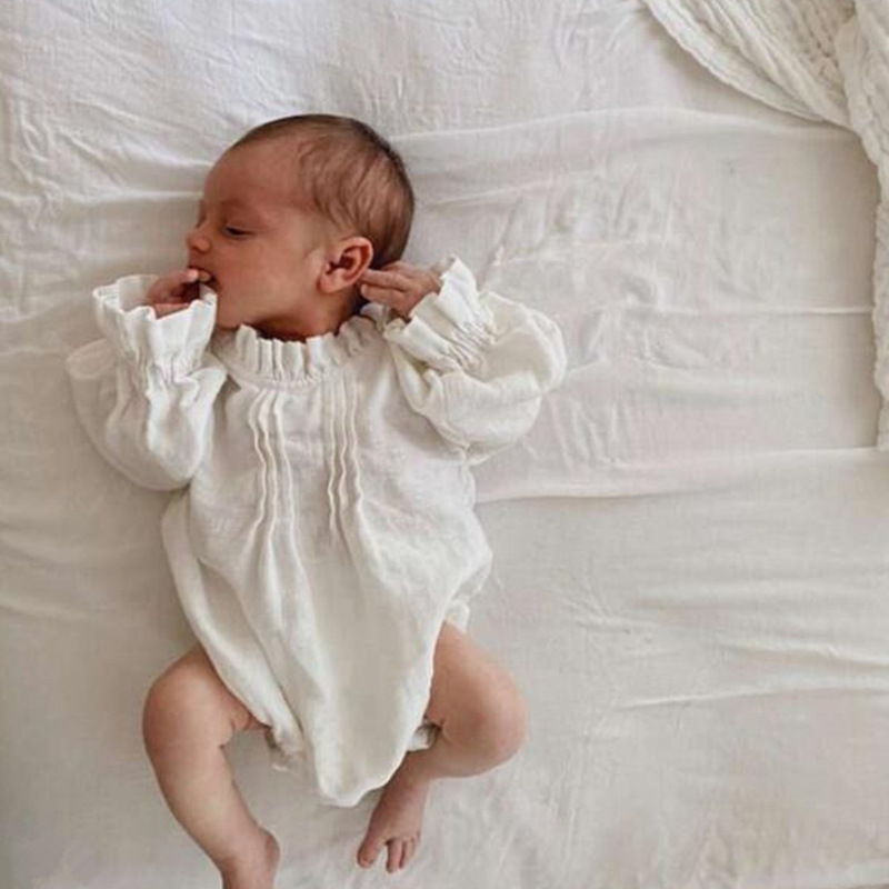 Picture of Cross-border ins European and American Climbing Wear Long-sleeved jumpsuit Solid Color Linen Hatshirt Wrap Baby Girl Baby Clothes