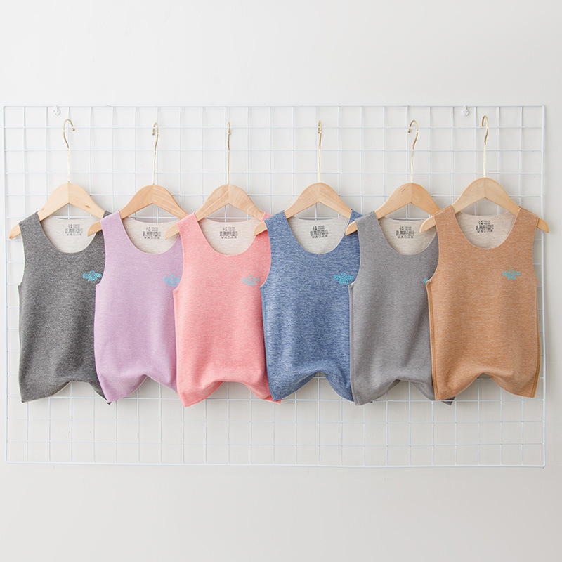 Picture of Children's silk vest autumn and winter girls' brushed bottoming shirt men's seamless cashmere underwear children's warm baby vest