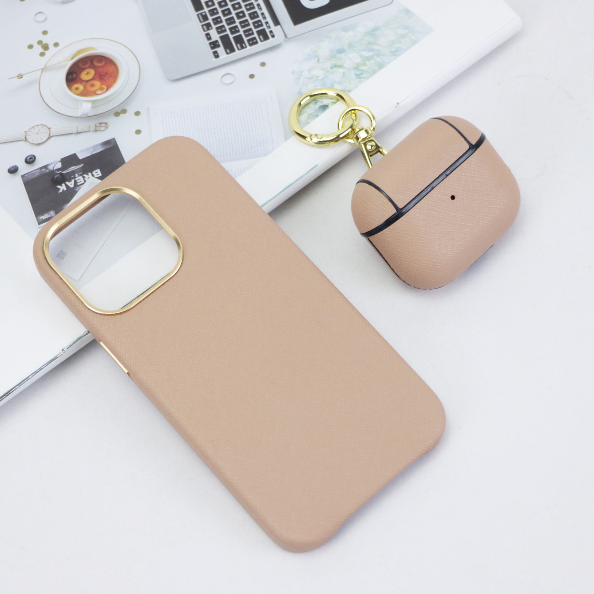 Picture of Gift suit leather Apple 12 13 14 15 phone case + earphone protective cover Airpods1/2/3/Pro