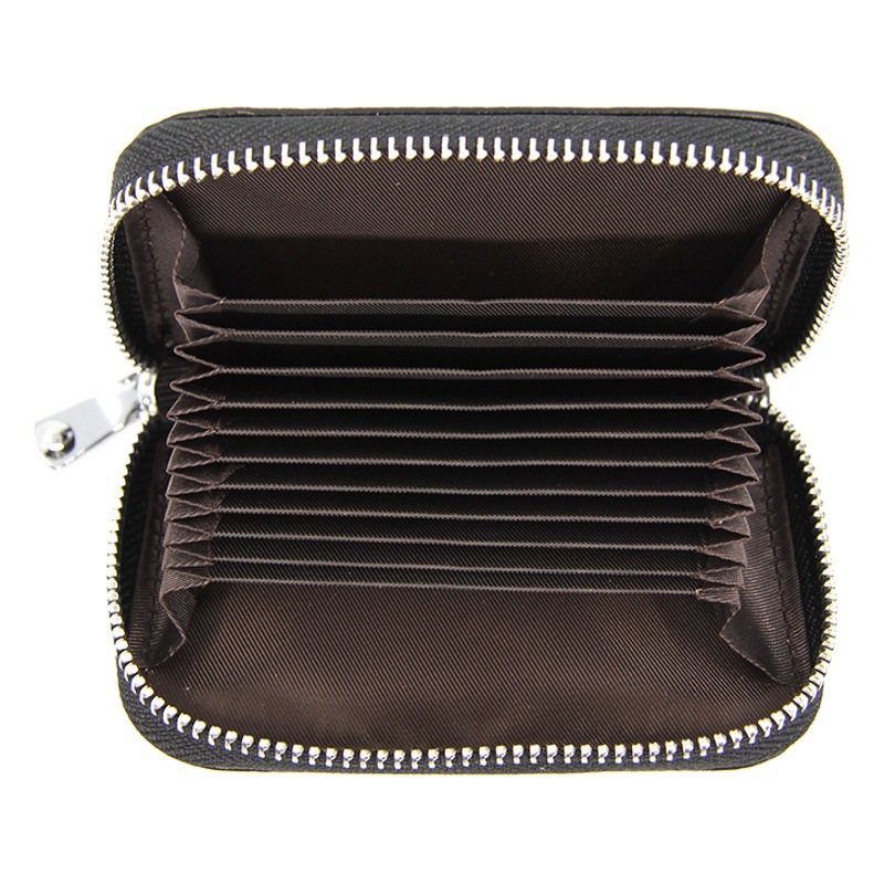 Amazon organ first layer cowhide ID card holder RFID anti-theft brush multi-card position large capacity zipper leather card holder