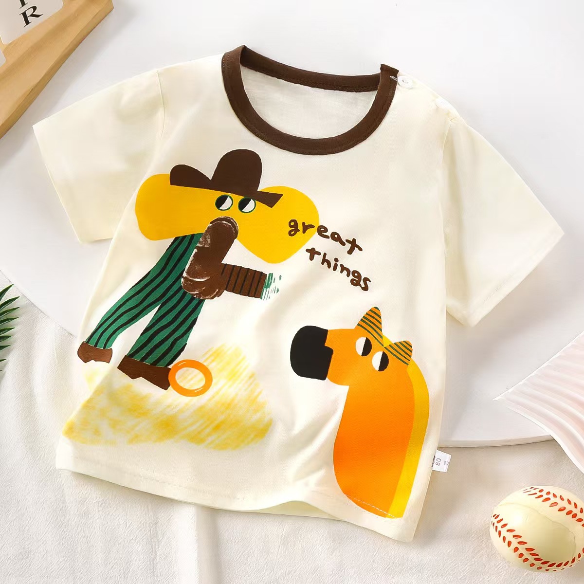 Picture of New cotton summer children's half sleeve round neck T-shirt short sleeve sports home clothing factory direct sales a generation of hair