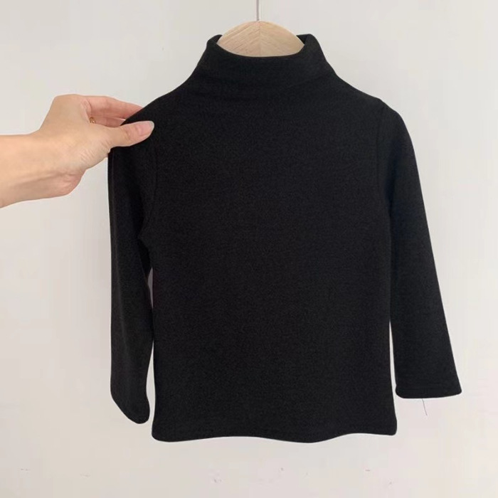 Boys and girls semi-high collar velvet bottoming shirt autumn and winter children's high collar fleece-lined integrated velvet jacket wholesale